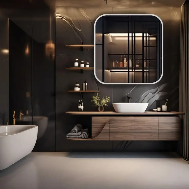 Square Wooden Wall Mirror l Quadrilateral Equal-Sided Shape Mirror l Classic Mirror l Stylish Abstract Home Decor Bathroom Entryway Mirror